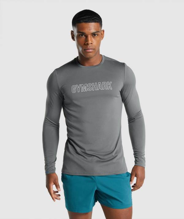 Panske Mikiny Gymshark Arrival Long Sleeve Graphic Tmavo Siva | OR4270318